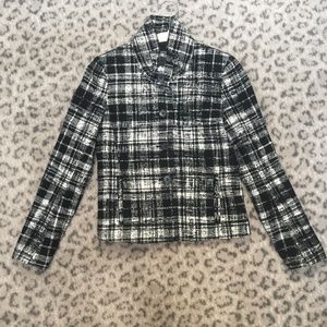 Ann Taylor B&W Tweed Blazer with turtleneck collar
